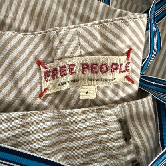 Free People wide-leg pants pleated striped trousers belted cotton 8 - Picture 7 of 9